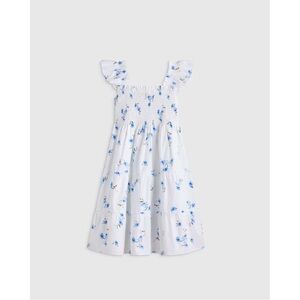 Quince NWT 100% Organic Cotton Poplin Smocked Dress Ruffle Trim Tiered Floral